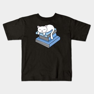 Kitten resting on a pile of books Kids T-Shirt